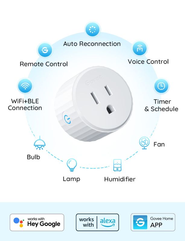 Photo 4 of Govee Smart Plug, WiFi Outlet Compatible with Alexa and Google Assistant, Mini Smart Home Plugs with Timer Fuction & Group Controller, No Hub Required, ETL & FCC Certified, 2.4G WiFi Only (1 Pack)

