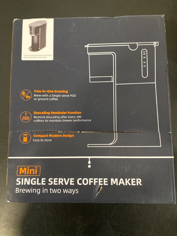 Photo 4 of Famiworths Mini Coffee Maker Single Serve, Instant Coffee Maker One Cup for K Cup & Ground Coffee, 6 to 12 Oz Brew Sizes, Capsule Coffee Machine with Water Window and Descaling Reminder, Black-ITEM IS NEW BUT MAY BE MISSING PARTS

