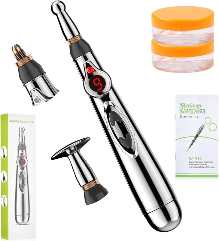 Photo 1 of 3-in-1 Massage Acupuncture Pen, Electronic Pain Relief Therapy, Meridian Energy Massager Pen Self Massage Tools Muscle Healing with Massaging Gel-ITEM IS NEW BUT MAY BE MISSING PARTS

