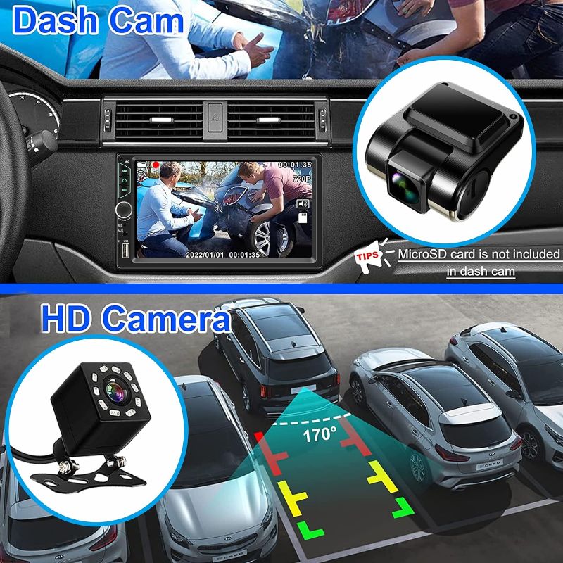 Photo 3 of Car Stereo with Dash Cam,Compatible with Apple Carplay,Android Auto,7 inch Touch Screen Car Radio Receiver with Bluetooth, Mirror Link, Backup Camera, Navigation, FM, USB/TF/AUX

