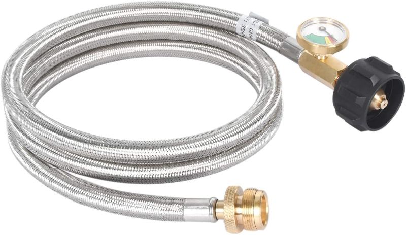 Photo 2 of GASSAF- 5FT Propane Hose, Propane Adapter Hose with Gauge, 1lb to 20lb Propane Tank Adapter for Weber Q Series Grill, Heater, Blackstone Griddles, Camp Stove
