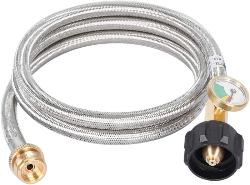 Photo 1 of GASSAF- 5FT Propane Hose, Propane Adapter Hose with Gauge, 1lb to 20lb Propane Tank Adapter for Weber Q Series Grill, Heater, Blackstone Griddles, Camp Stove
