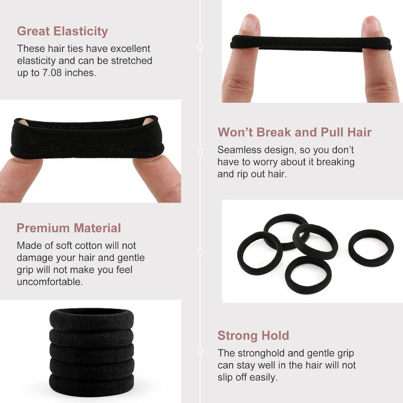 Photo 3 of BESSRUNG- 100 Pcs Thick Seamless Brown Hair Ties, Ponytail Holders Hair Accessories No Damage for Thick Hair (Natural Colors)
