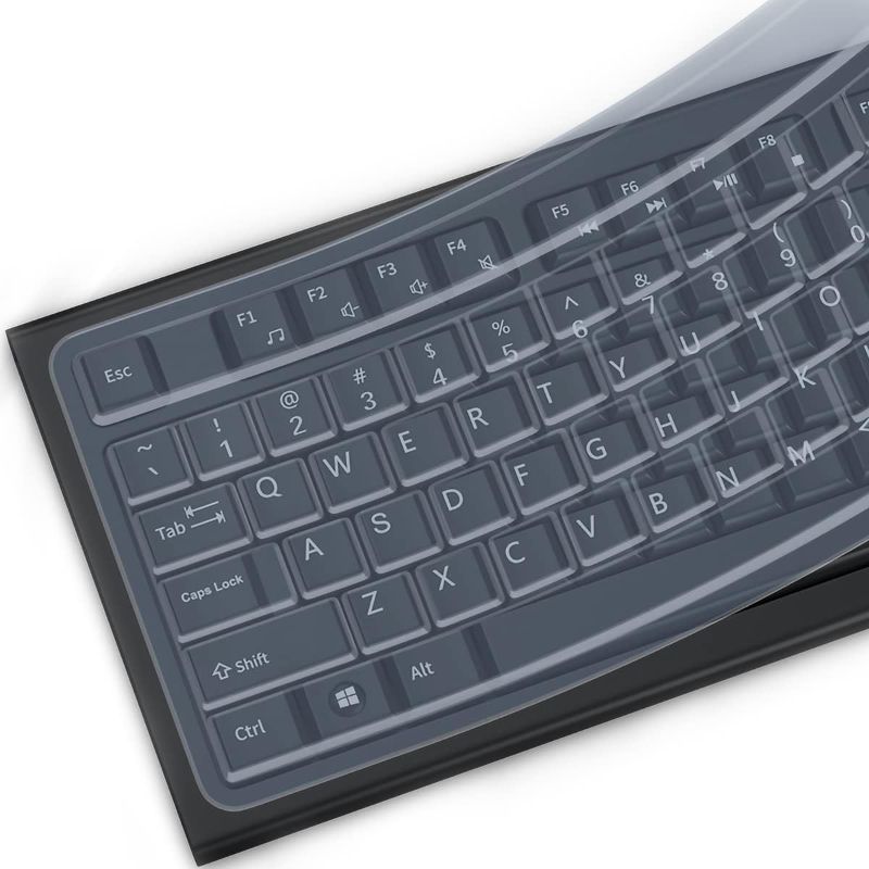 Photo 3 of (1 Pack) Universal Clear Anti-Dust Keyboard Skin Protector Cover for 104/107 Keys Standard Desktop Keyboard Reusable Waterproof Keyboard Cover
