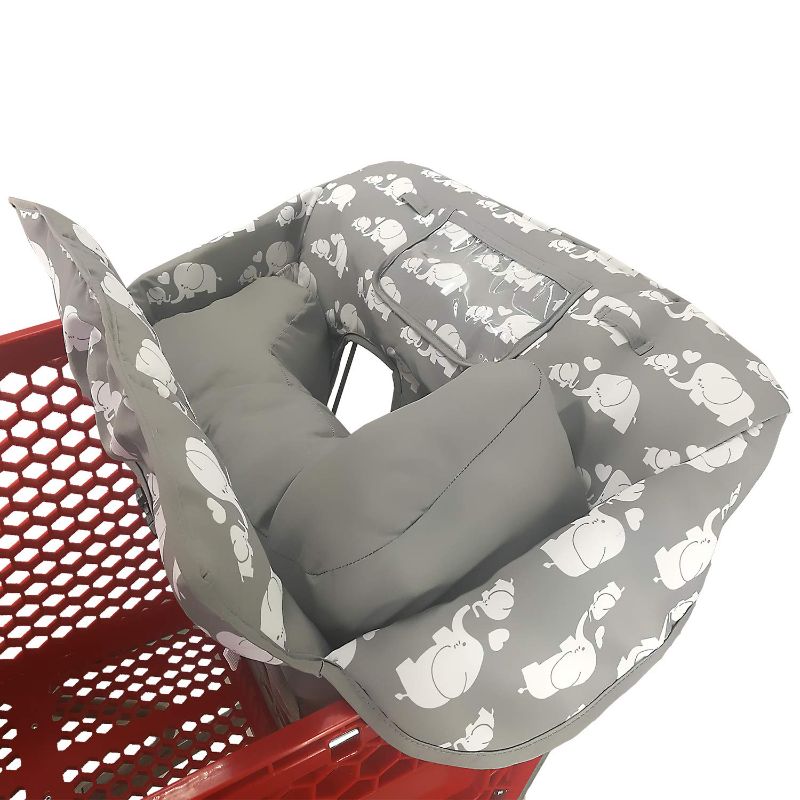 Photo 1 of Soft Pillow Attached 2-in-1 Shopping Cart and High Chair Cover for Baby~Padded~Fold'n Roll Style~Portable with Free Carry Bag (Elephant)
