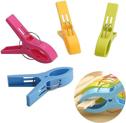 Photo 1 of KSPOWWIN 4 PC Pack Beach Towel Clips Chair Clips Towel Holder for Beach Chair Pool Chairs on Cruise-Jumbo Size, Plastic Chair Towel Clips Clamp Holder-Keep Your Towel from Blowing Away, Clothes Lines
