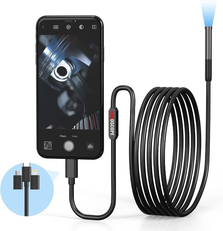 Photo 1 of PANCELLENT- Endoscope Camera with Light, IP67 Snake Camera Sewer Inspection Camera with 8 LED Lights, 16.5FT Semi-Rigid Cable, 3 Accessories-ITEM IS NEW BUT MAY BE MISSING PARTS

