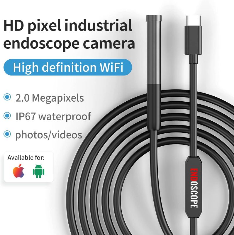 Photo 1 of PANCELLENT- Endoscope Camera with Light, IP67 Snake Camera Sewer Inspection Camera with 8 LED Lights, 16.5FT Semi-Rigid Cable, 3 Accessories-ITEM IS NEW BUT MAY BE MISSING PARTS

