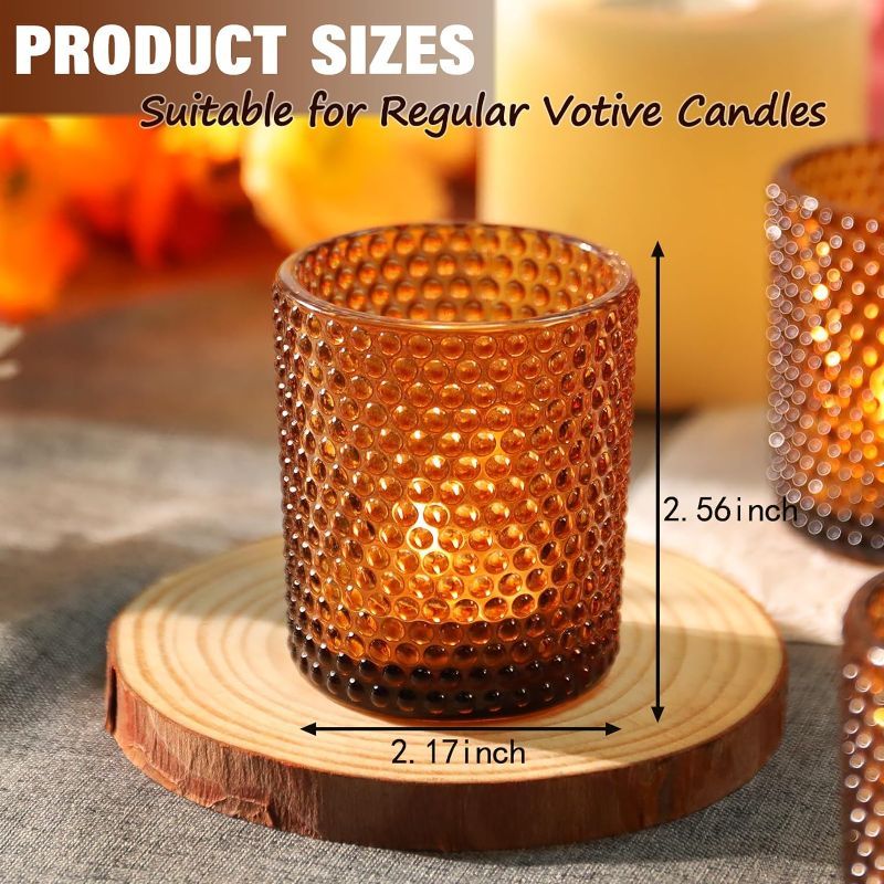 Photo 2 of 2 Pcs Pack Vintage Amber Votive Candle Holders, Amber Glass Tealight Candle Holders for Party Home Centerpieces Table, Boho Tea Lights Candle Holder for Wedding...
