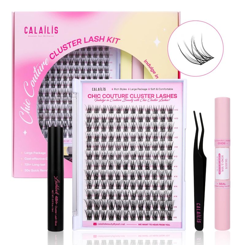Photo 1 of CALAILIS DIY Lash Extension Kit, Eyelash Extension Kit 144Pcs D Curl Lash Clusters with Lash Bond and Seal Lash Remover and Lash Applicator Lash Clusters Kit Easy to Apply at Home (CDD01-KIT)