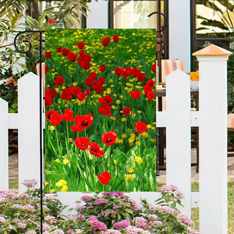 Photo 1 of Pickako Floral Flower Red Poppy Field Farm Meadow Landscape Spring Summer Garden Yard Flag 12 x 18 Inch, Double Sided Outdoor Decorative Welcome flags Banners for Home House Lawn Patio