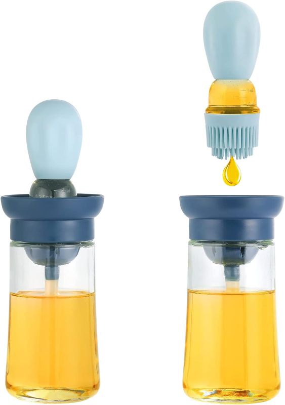 Photo 1 of Glass Olive Oil Dispenser Bottle With Silicone Oil Brush 2 In 1, Silicone Dropper Measuring Oil Dispenser Bottle for Kitchen Cooking, Frying, Baking, BBQ Pancake, Air Fryer, Marinating (Blue)