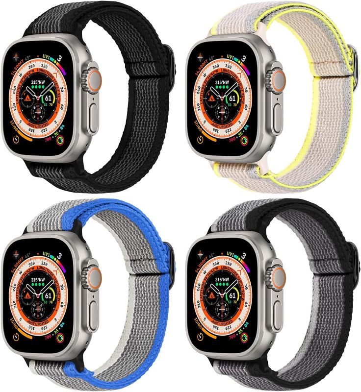 Photo 1 of Stretchy Nylon Solo Loop Bands Compatible with Apple Watch Band 38mm 40mm 41mm 42mm 44mm 45mm 49mm iWatch Series 8 7 SE 6 5 4 3 2 1 Ultra SE, Sport Elastic Strap Wristband for Women Men, 2 pack