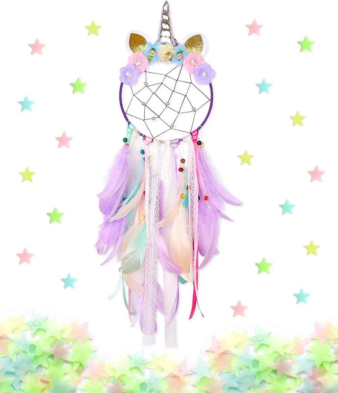 Photo 1 of Unicorn Dream Catcher for Girls with Glowing Stars, Dream Catcher Wall Decor, Girls Bedroom Decor, Unicorns Gifts for Girls, Kids Set