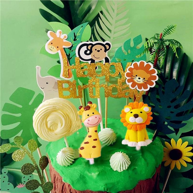 Photo 1 of Jungle Safari Animal Cake Toppers Picks Jungle Animals Cake Decorations for Jungle Safari Animals Party Baby Showers Birthday Party