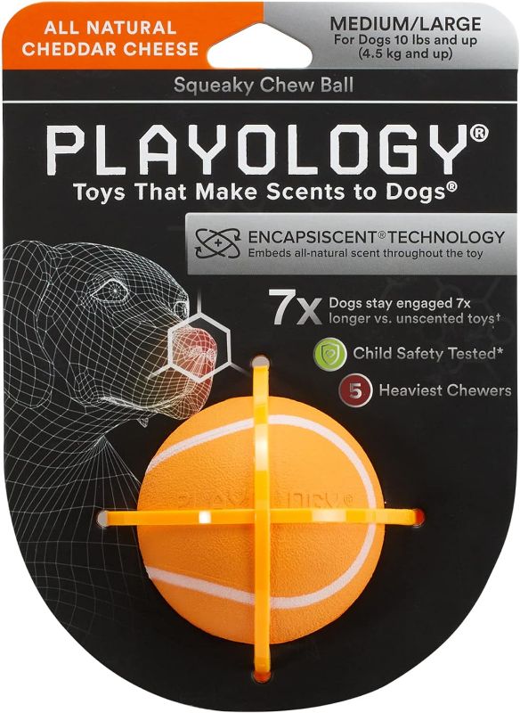 Photo 1 of Playology Dog Balls for Medium and Large Dogs (10lbs & Up) - Dog Ball for Aggressive Chewers - Squeaky Toy, Engaging All-Natural Cheddar Cheese Scented - Non-Toxic Rubber Dog Ball Toys