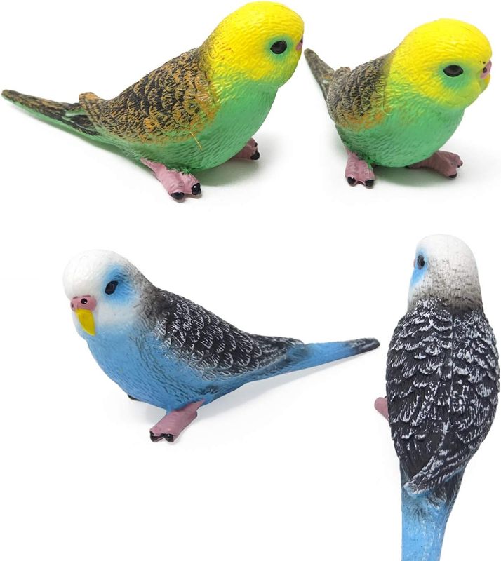Photo 2 of 6 PCS Cute Mini Artificial Parakeet Bird Figurines Miniature Ornaments for Fairy Garden, Cake Decorations and More
