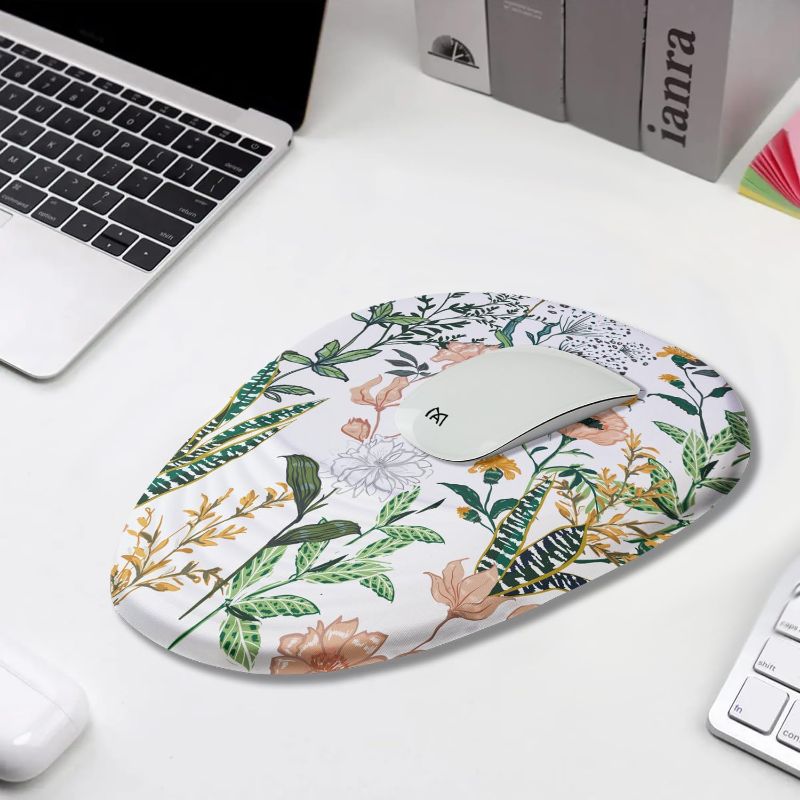 Photo 1 of Rectangular with rounded edges Mouse Pad with Wrist Rest, Ergonomic Mouse Pad Wrist Support, Entire Memory Foam & Non-Slip PU Base Cute Mousepad with Stepped-Wedge Design for Pain Relief, Office, Home, Pretty Floral