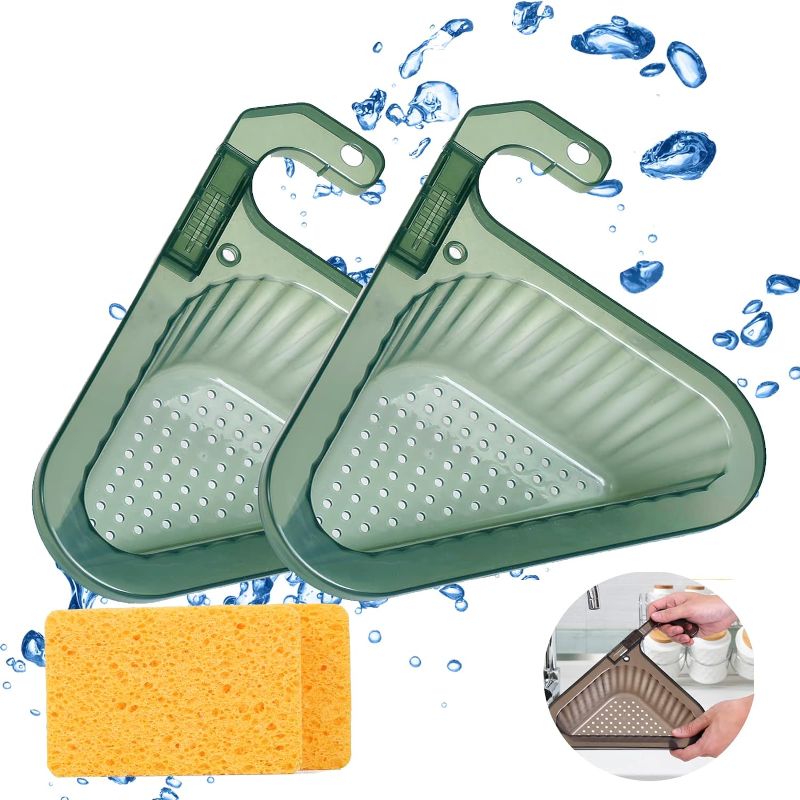 Photo 1 of 2 Pack Kitchen Sink Drain Strainer - Multifunctional Kitchen Triangular Sink Filter Corner Sink Strainer Swan Drain Rack for Kitchen Sink Hangs on Faucet Fits All Sink?Green?