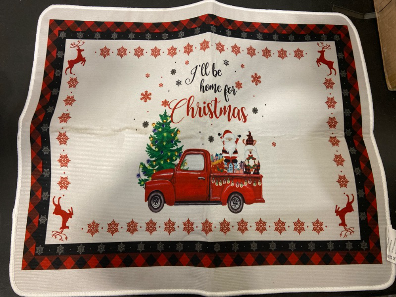 Photo 2 of Merry Christmas Farm Red Truck with Dwarf Ultra Soft Bathroom Rug, Shag Floor Bath Mat Warm Fluffy Carpet Non-Skid Shaggy Washable Door Mats, Winter Xmas Tree Buffalo Plaid Entrance Welcome Rugs
