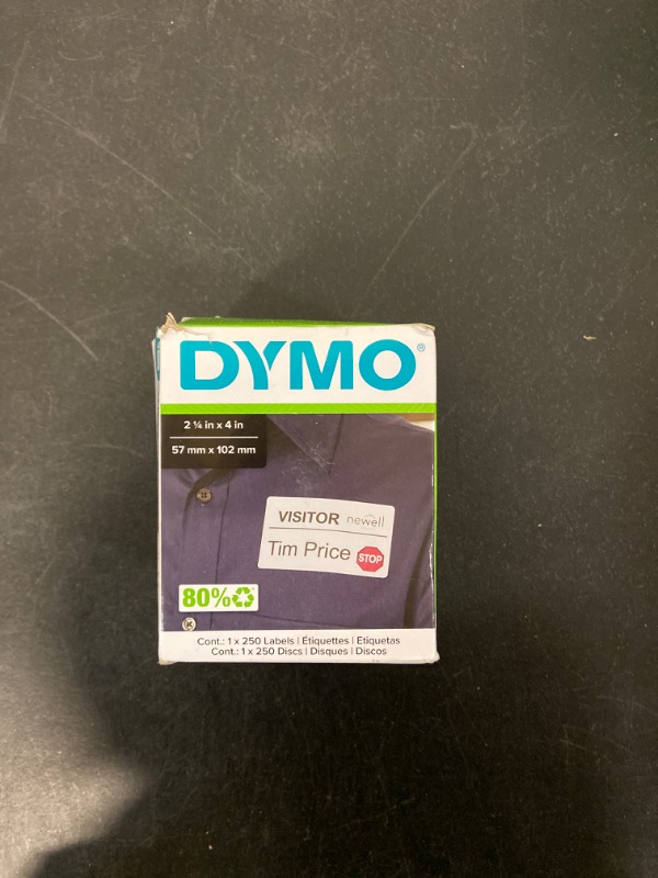 Photo 2 of DYMO LW Name Badge Labels with 12-Hour Expiration Notification Disks for LabelWriter Label Printers, White, 2-1/4'' x 4'', 1 roll of 250 (30911)