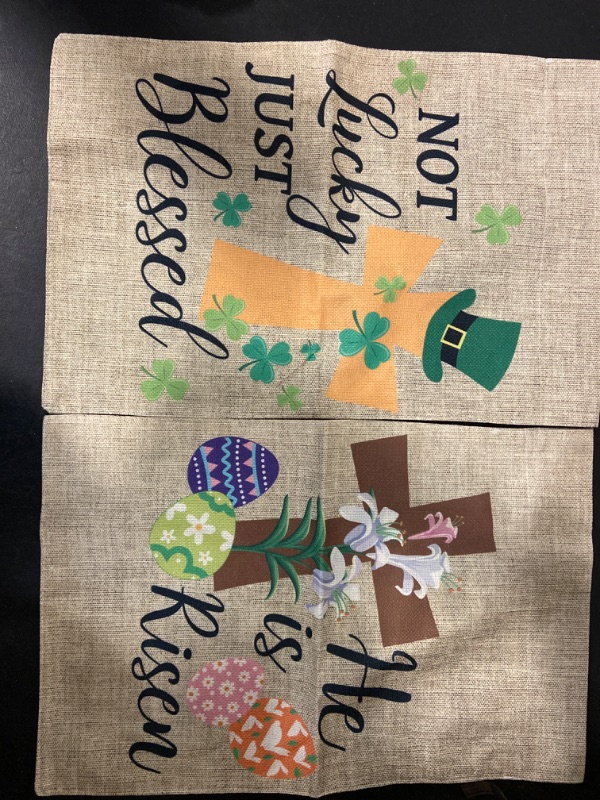 Photo 1 of Easter Flag burlap Brown  28x40 Outdoor yard decorations 2pc
