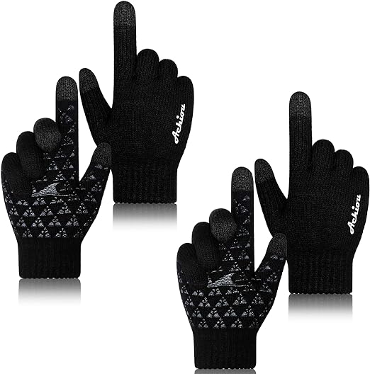 Photo 1 of Winter Gloves for Men Women,2 Pairs Touch Screen Texting Warm Gloves with Thermal Soft Knit Lining,Elastic Cuff