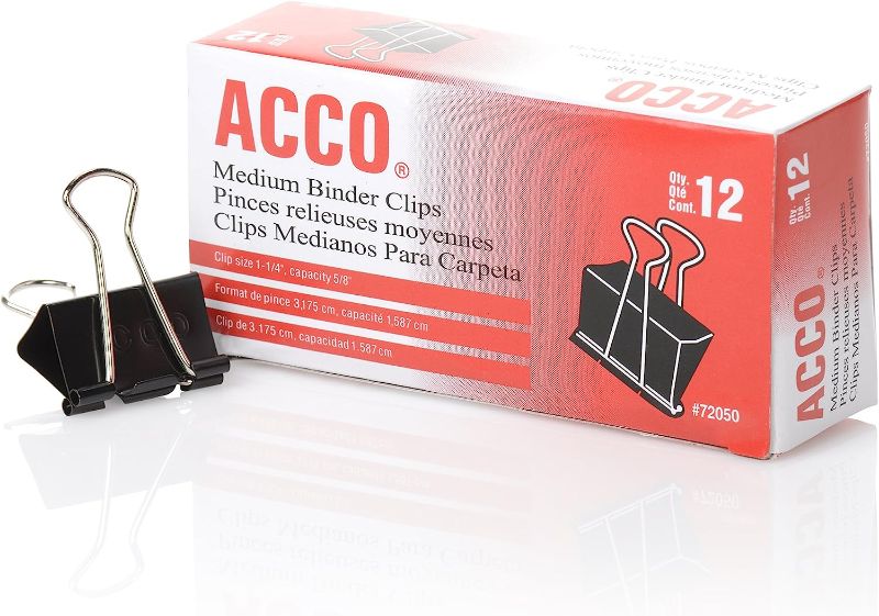 Photo 2 of ACCO Binder Clips, Medium, Black, 12 per Box, (72062)
