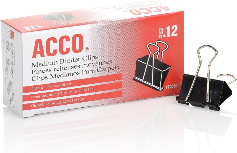 Photo 1 of ACCO Binder Clips, Medium, Black, 12 per Box, (72062)
