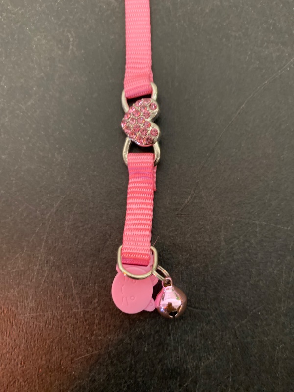 Photo 2 of Pink Dog Collar, Adjustable Pet Collar with 5 Adjustable Eyelets to Fit Dog's Neck, with D Ring and Sparkling Diamond Heart Decoration for Small to Medium Dogs