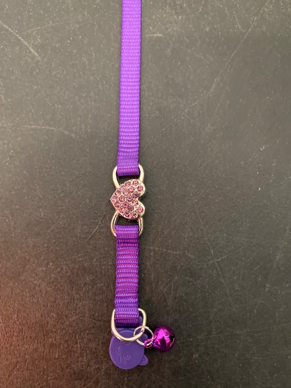 Photo 2 of Purple Dog Collar,  Adjustable Pet Collar with 5 Adjustable Eyelets to Fit Dog's Neck, with D Ring and Sparkling Diamond Heart Decoration for Small to Medium Dogs
