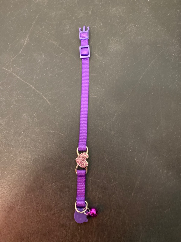 Photo 1 of Purple Dog Collar,  Adjustable Pet Collar with 5 Adjustable Eyelets to Fit Dog's Neck, with D Ring and Sparkling Diamond Heart Decoration for Small to Medium Dogs
