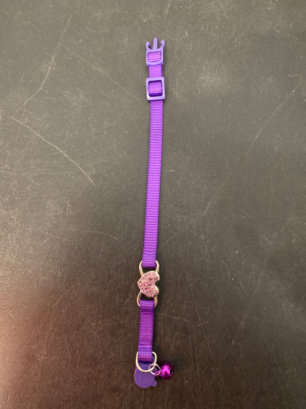 Photo 3 of Purple Dog Collar,  Adjustable Pet Collar with 5 Adjustable Eyelets to Fit Dog's Neck, with D Ring and Sparkling Diamond Heart Decoration for Small to Medium Dogs
