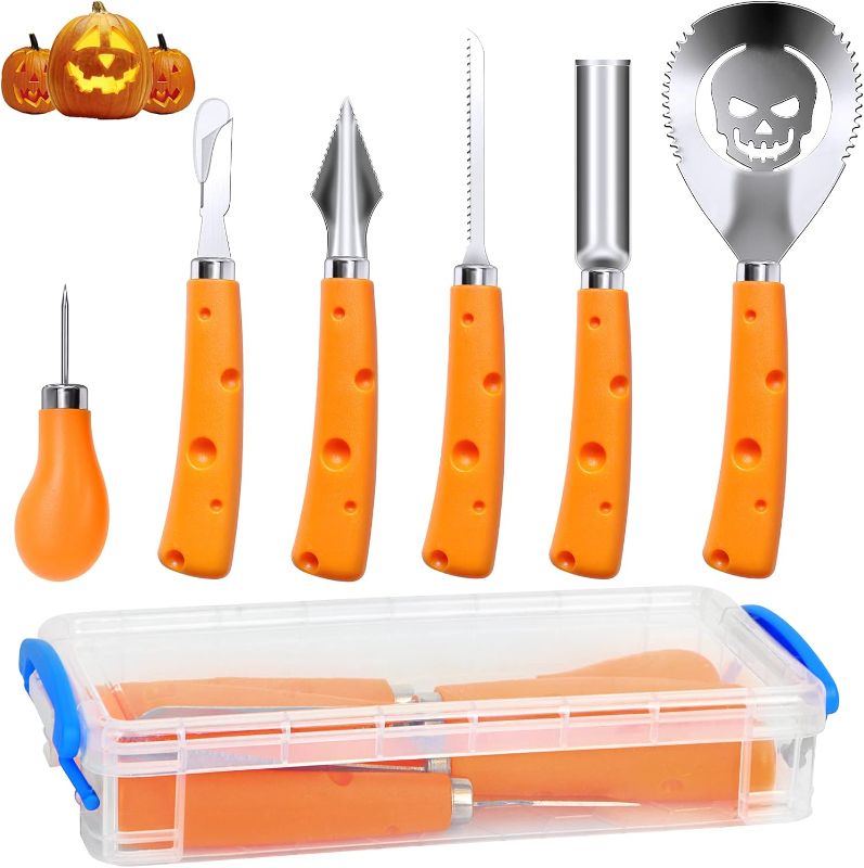 Photo 1 of Pumpkin Carving Kit, Halloween Pumpkin Carving Tools, 6PCS Carving Tools Carving Knife for Halloween Decoration, Professional Stainless Steel Pumpkin Carving Set, Pumpkin Carver for Adults & Kids
