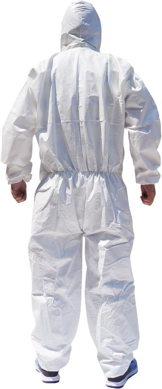 Photo 2 of Raygard 30203 Microporous Disposable Coveralls Protective Breathable Hooded Suit with Elastic Cuffs, Ankles and Waist,Zip Front Opening, Serged Seams for Spray Paint Chemical Industrial(X-Large,White)
