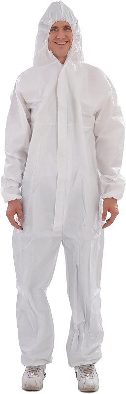 Photo 1 of Raygard 30203 Microporous Disposable Coveralls Protective Breathable Hooded Suit with Elastic Cuffs, Ankles and Waist,Zip Front Opening, Serged Seams for Spray Paint Chemical Industrial(X-Large,White)
