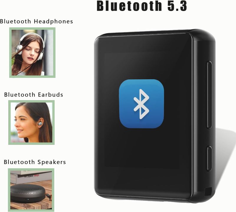 Photo 4 of AIMOONSA -  MP3 Player with Bluetooth 5.3, Full Touch Screen Portable Music Player with FM Radio, HD Speaker, HiFi Sound, Voice Recorder, Earphones Included
