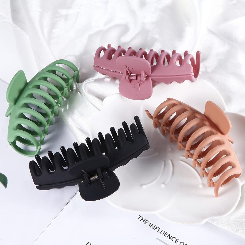 Photo 3 of SHALAC Large Hair Claw Clips for Thick Hair 4 PCS, Strong Hold Perfect for Women, Barrettes for Long Hair, Fashion Accessories for Girls, Hair Clamps Clip 4.4 Inch Big Hair Claw for Heavy Hair
