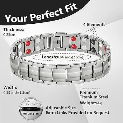 Photo 2 of Feraco Magnetic Bracelets for Men Arthritis & Joint, Titanium Steel Magnetic Bracelet with Double Rows Effective 4 Elements Magnets for Natural Healing & Pain Relief, Health Gifts
