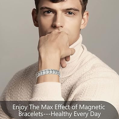Photo 3 of Feraco Magnetic Bracelets for Men Arthritis & Joint, Titanium Steel Magnetic Bracelet with Double Rows Effective 4 Elements Magnets for Natural Healing & Pain Relief, Health Gifts
