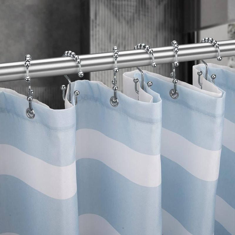 Photo 2 of Titanker Shower Curtain Hooks Rings, Rust-Resistant Metal Double Glide Shower Hooks for Bathroom Shower Rods Curtains, Set of 12 Hooks - Chrome
