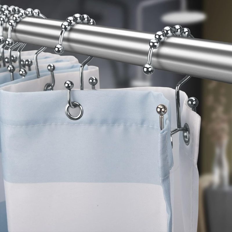 Photo 3 of Titanker Shower Curtain Hooks Rings, Rust-Resistant Metal Double Glide Shower Hooks for Bathroom Shower Rods Curtains, Set of 12 Hooks - Chrome
