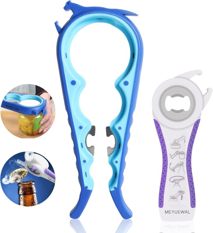 Photo 1 of Latest Jar Opener Bottle Opener for Weak Hands, 6 in 1 Multi Function Can Opener Bottle Opener Kit with Silicone Handle Easy to Use for Children, Elderly and Arthritis Sufferers(JAR-Blue3.0)
