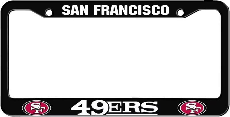 Photo 1 of 1Pc for 49ers License Plate Frame,Matte Black Metal License Plate Cover Tag Plate, for 49ers Sports Fans
