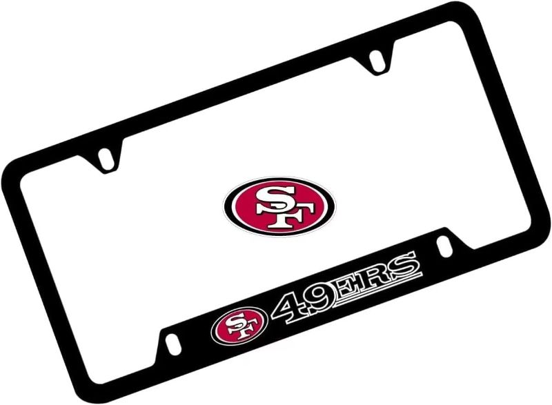 Photo 2 of 1Pc for 49ers License Plate Frame,Matte Black Metal License Plate Cover Tag Plate, for 49ers Sports Fans
