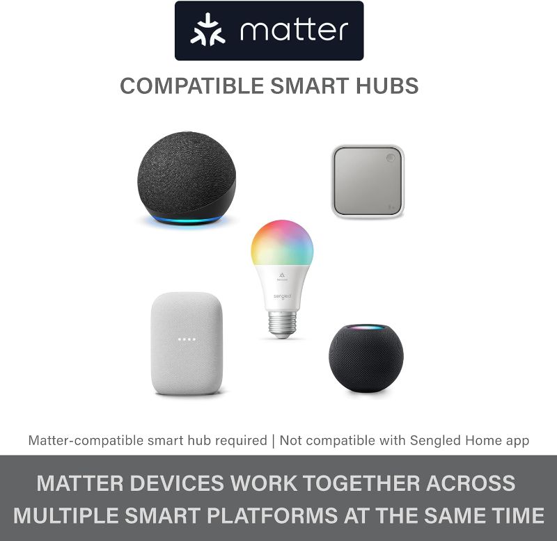 Photo 3 of Sengled LED Smart Light Bulb (A19), Matter-Enabled, Multicolor, Works with Alexa, 60W Equivalent, 800LM, Instant Pairing, 2.4 GHz, Wi-Fi, 1-Pack

