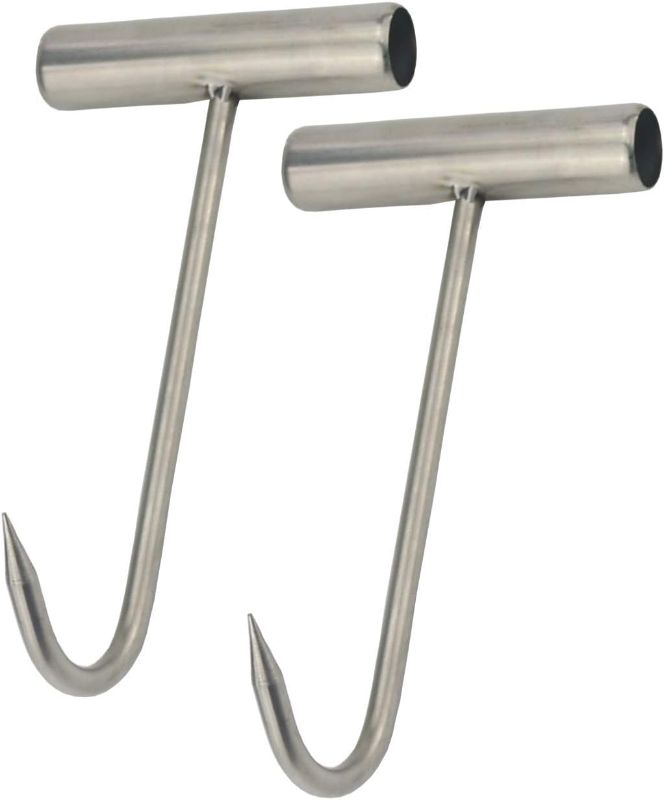 Photo 1 of Tinsow 2pcs Stainless Steel T Hooks T-Handle Meat Boning Hook for Kitchen Butcher Shop Restaurant BBQ Tool
