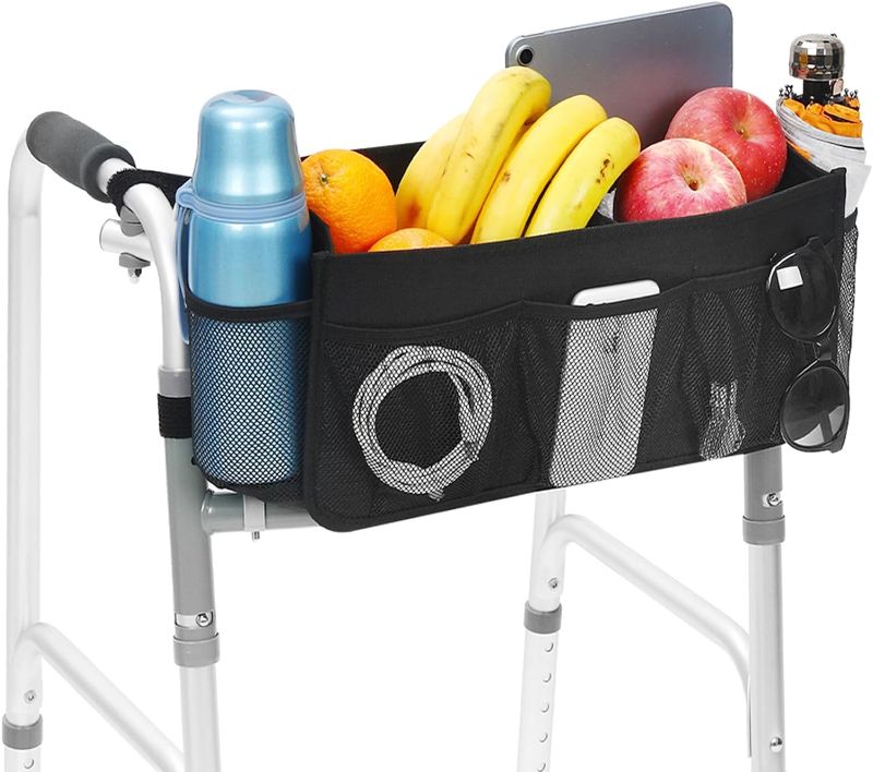 Photo 1 of Upgrade Walker Basket with Cup Holder, Foldable Walker Storage Bag for Seniors with Big Capacity & Never Tipping Over, Best Gift for Family
