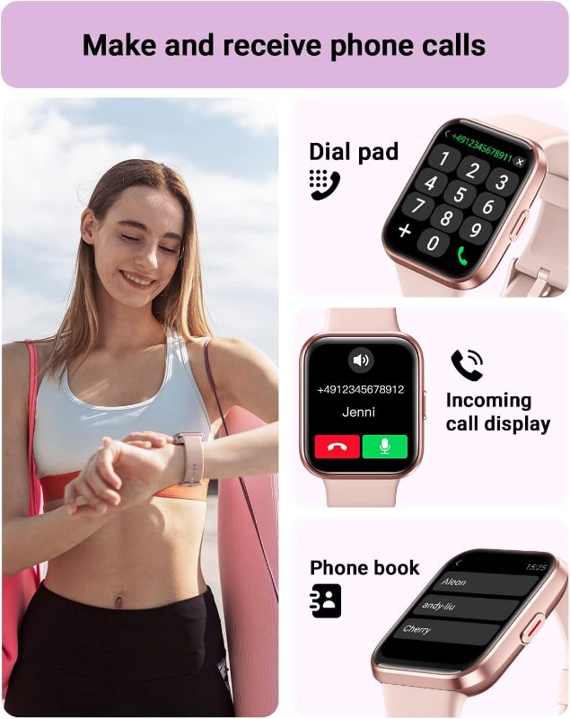 Photo 2 of Smart Watch for Men Women(Call Receive/Dial), Alexa Built-in, 1.7" Touch Screen Fitness Tracker with Heart Rate Sleep Tracking, 60 Sports Modes, 5ATM Waterproof Smartwatch for Android iPhone, Pink
