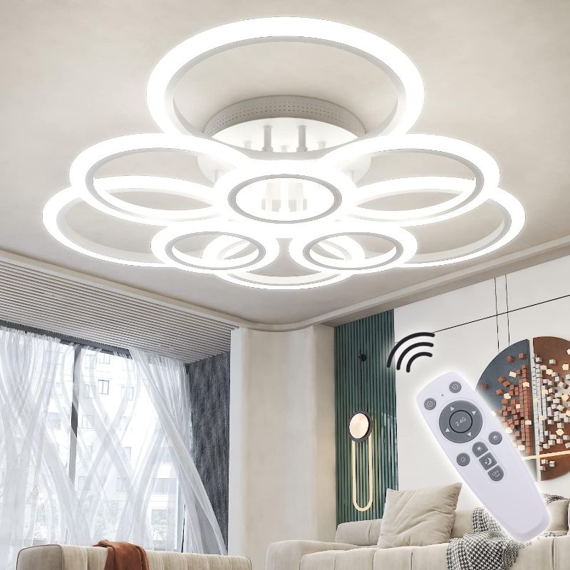 Photo 1 of OUQI Modern LED Ceiling Light Dimmable Remote Control 9 Ring Light 120W 10800LM for Living Room, Bedroom, Kitchen, Corridor, Balcony, Dining Room, White, 2800-7000K…
